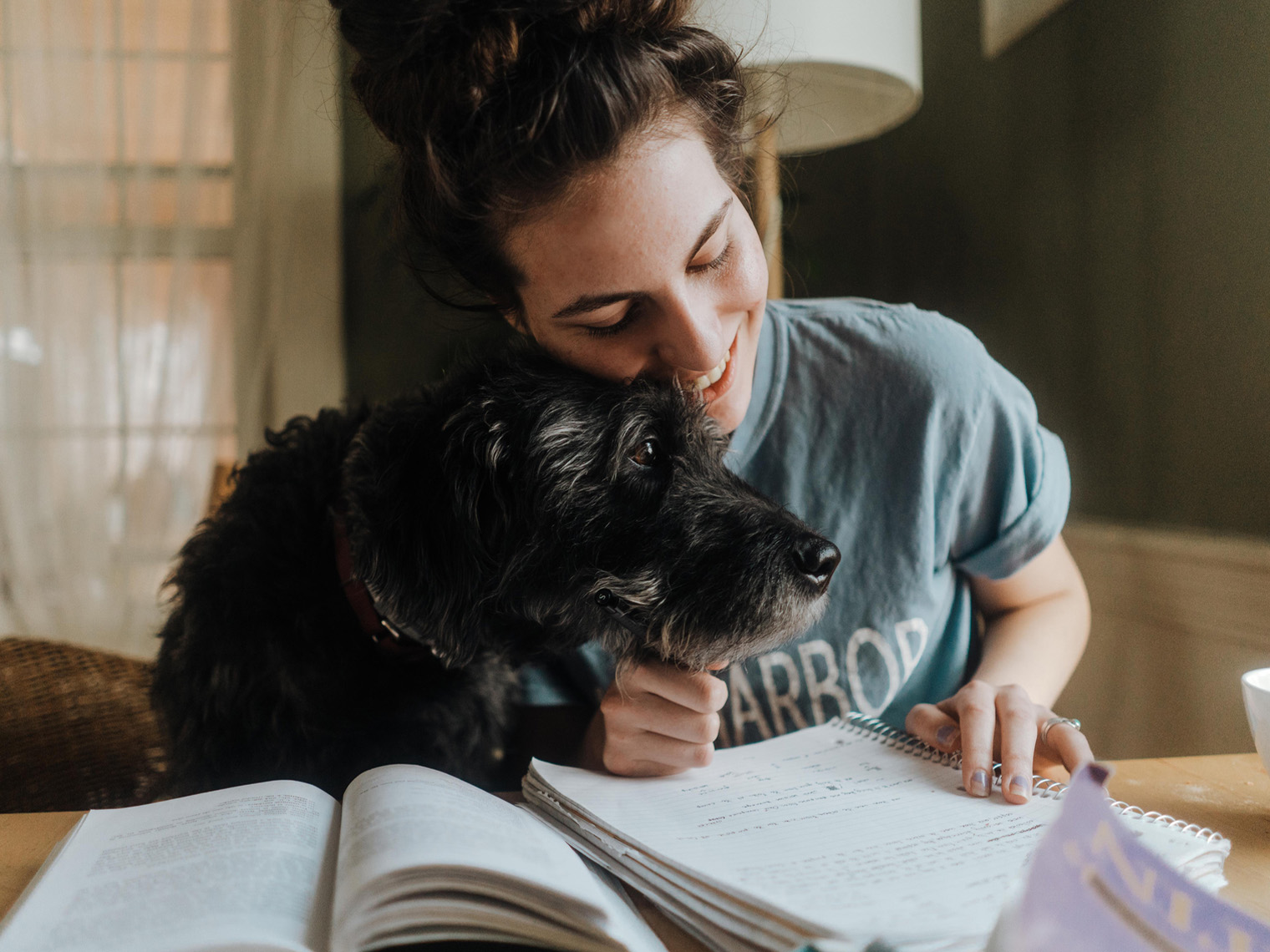 Woman with adopted senior dog