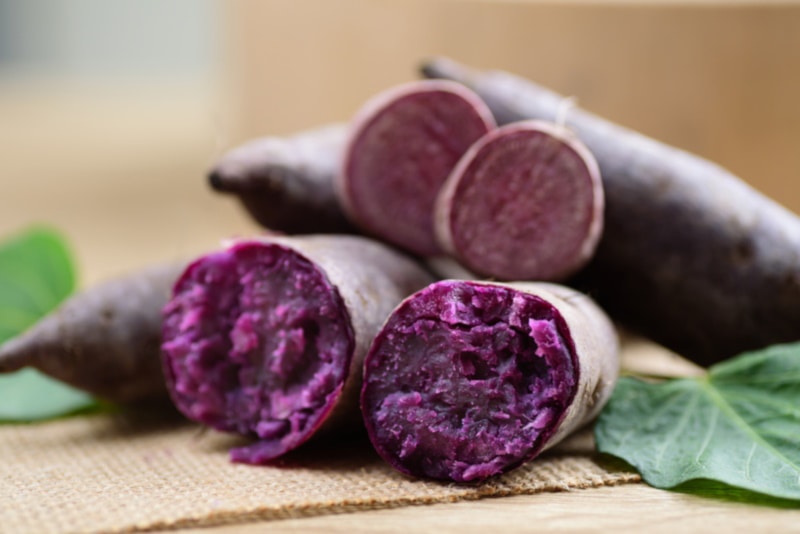 Cooked purple yam on the table