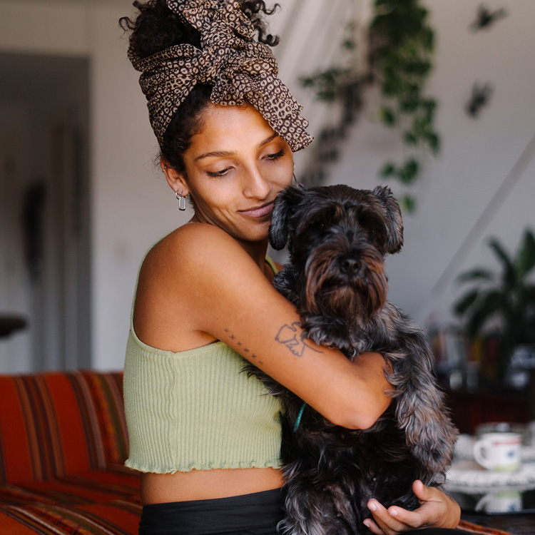 Woman with her companion dog